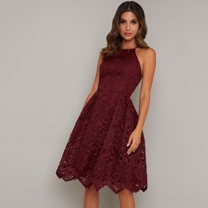 NWT Chi Chi Abril Crochet Midi Dress Burgundy US 6